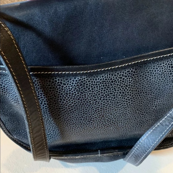 VINTAGE Mark Cross Made in Italy Camel Leather Black Suede Flap Handbag Bag - Picture 3 of 5